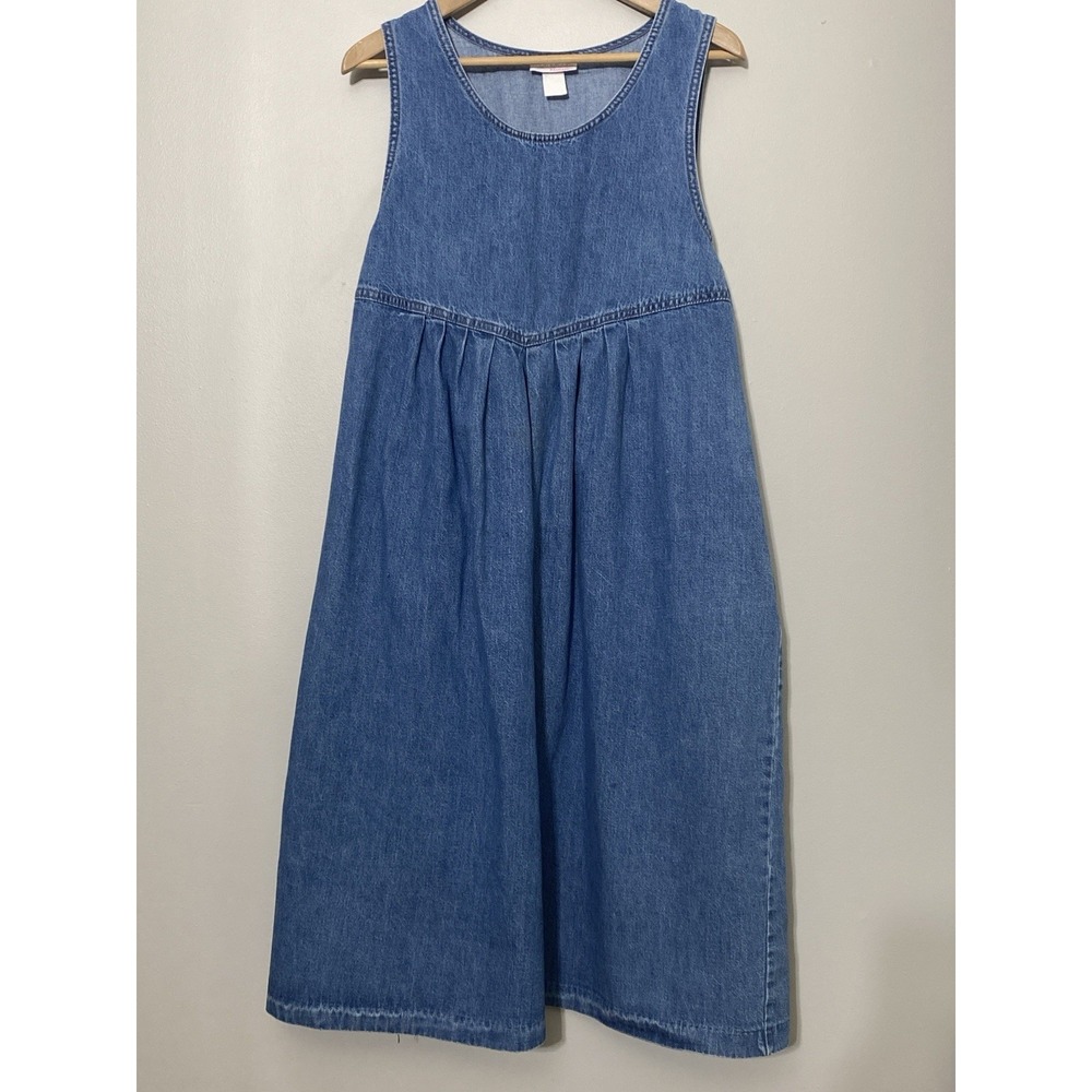 Vintage 90s Maternity Denim Dress Size Medium 100% Cotton Durable Modest Comfort